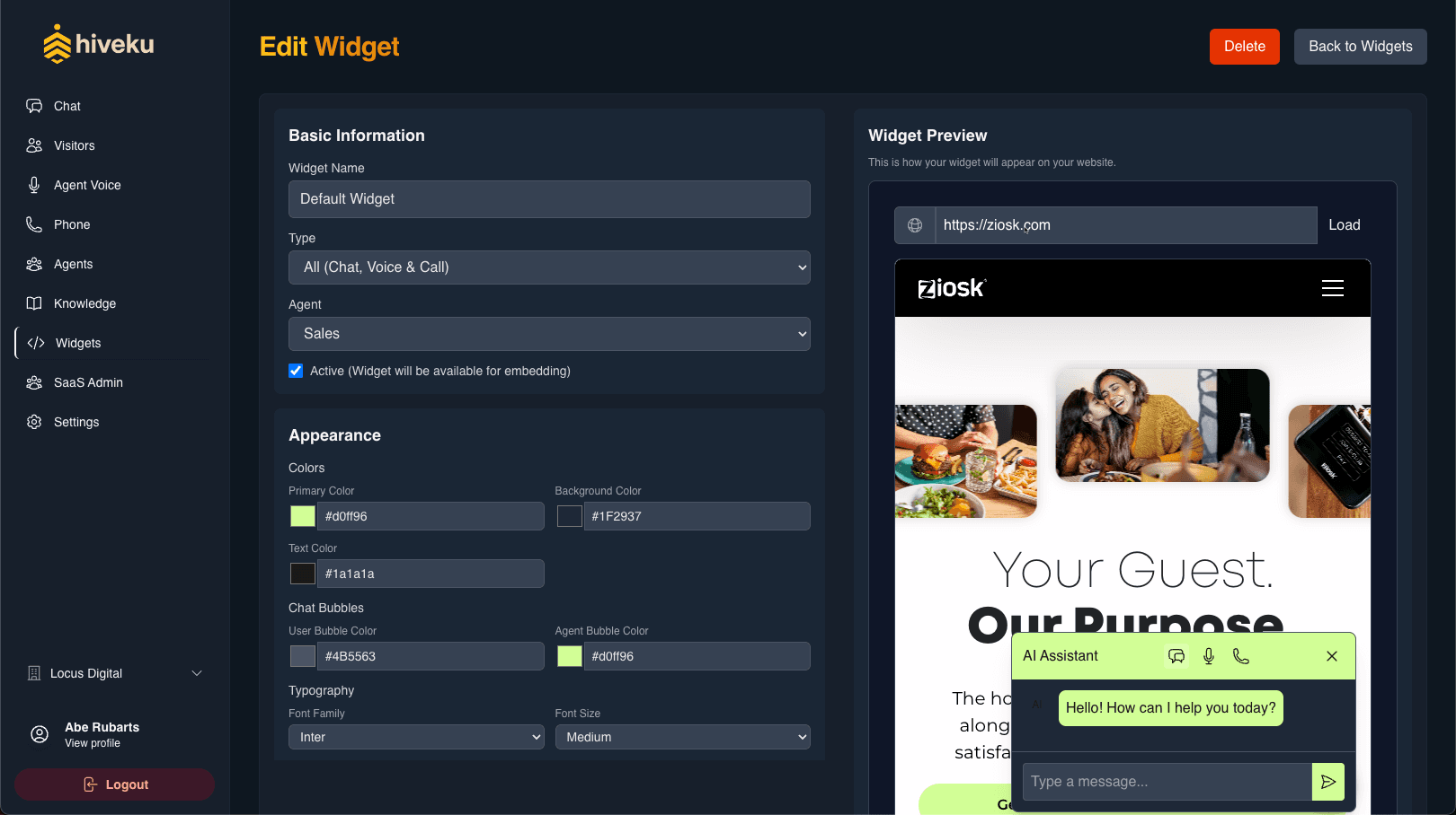 Hiveku Embed Widget Mockup