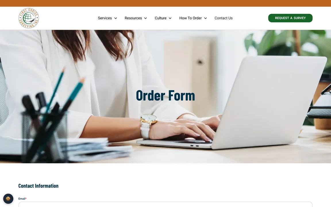 Order Form page, starting with the Contact Information step.