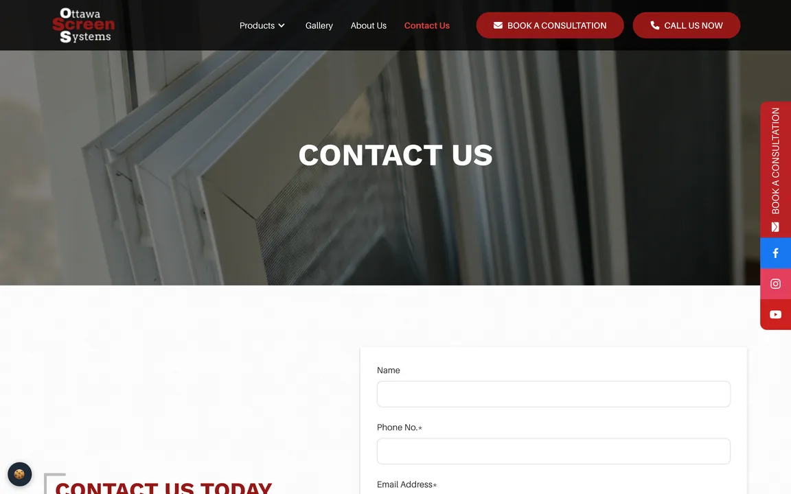 Contact Us page header with the start of a form for name, phone number and email address, and a Book a Consultation side tab.