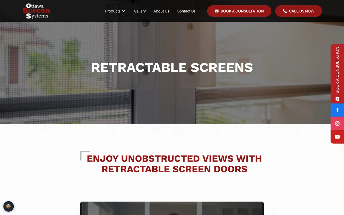 Retractable Screens product page header with the heading Enjoy Unobstructed Views with Retractable Screen Doors.