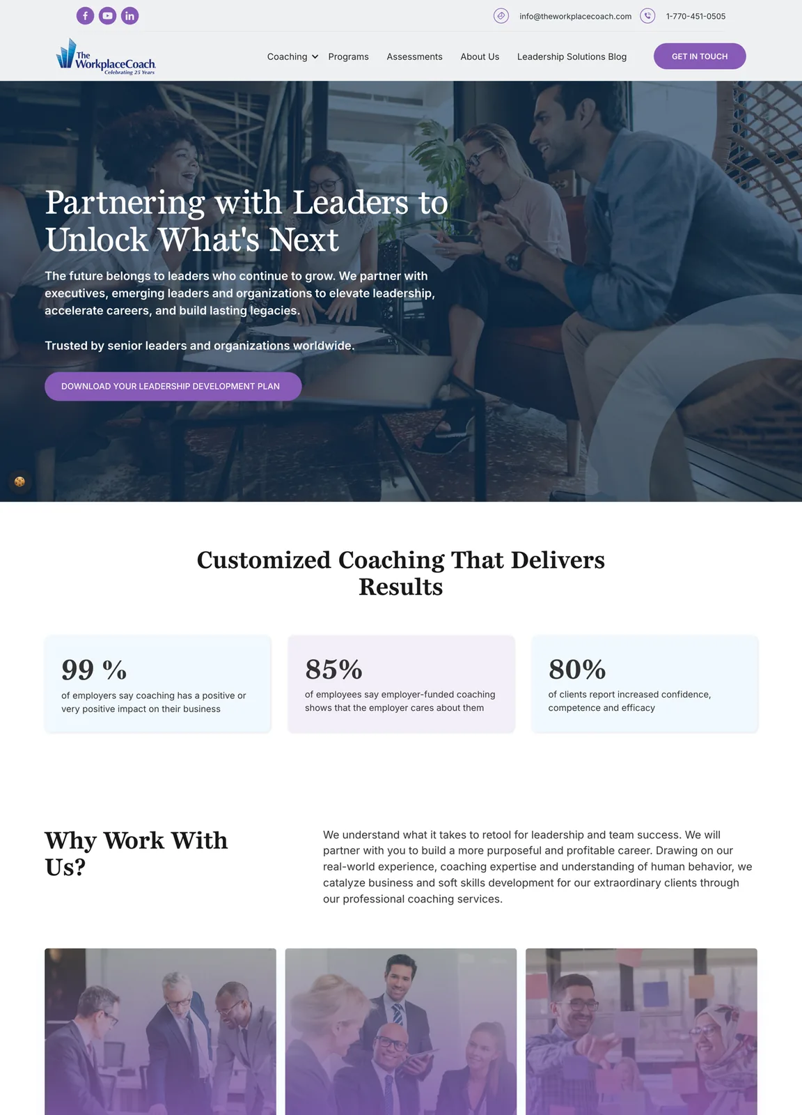 Long view of the homepage with figure boxes, service sections, a reviews strip blurred here, blog cards and awards.