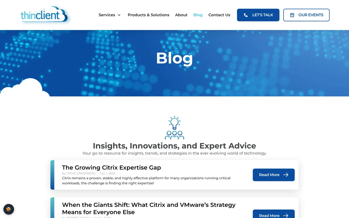 Thin Client Computing blog with posts listed by author and date.